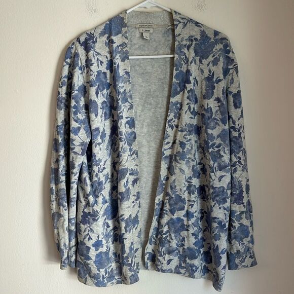 L.L. Bean Women Size Large Floral Print Pure Supima Cotton Cardigan Sweater EUC - Picture 1 of 8